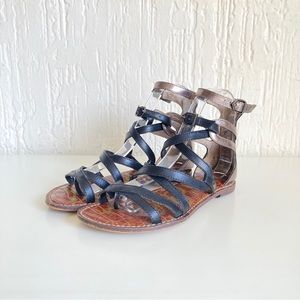 Sam Edelman Glinda Black and Pewter Gladiator Cagged Sandals Size 5
